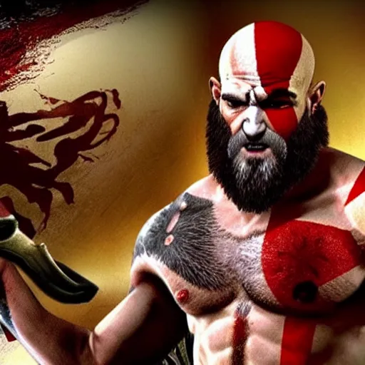 Image similar to quentin tarantino as kratos from the video game god of war