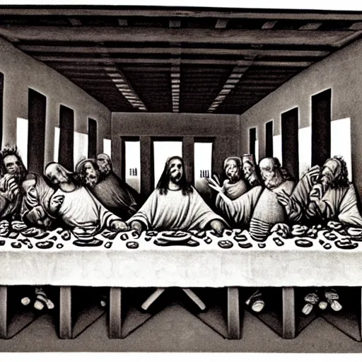 Prompt: the last supper, by mc escher