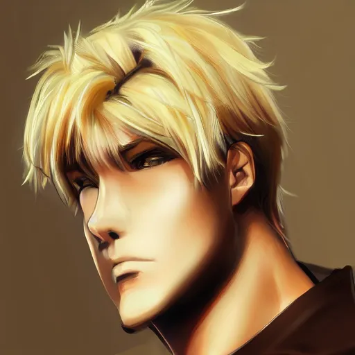 Prompt: portrait of an alpha male blond anime character, ultra realistic brush painting, profile picture