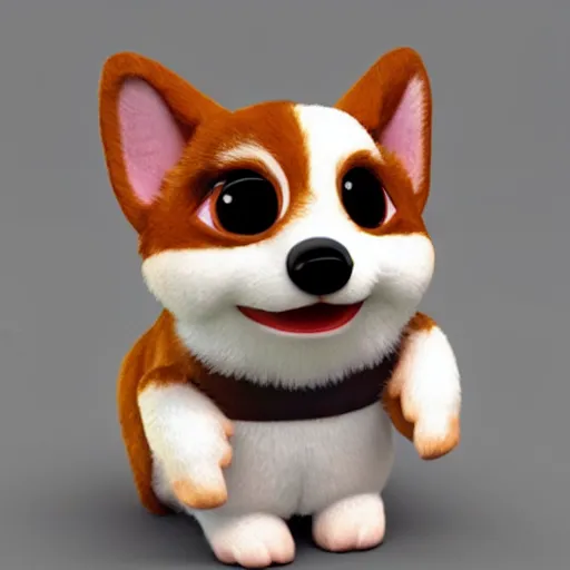 Prompt: extremely detailed 3 d render of a corgi furby toy, concept art, realistic, cute, adorable, furry, happy