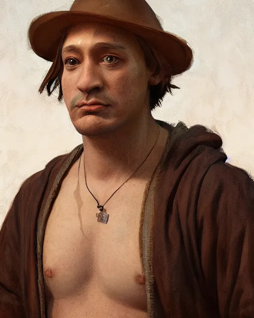 Image similar to Portrait of Christopher Columbus Tigger' child, Tigger morph of Christopher Columbus child morph, digital painting, realistic shaded, realistic shaded lighting, fan art, pixiv, by Ilya Kuvshinov, morph dna, face body morph, magali villeneuve, Artstation, by Jeremy Lipkin and by Michael Garmash and by Rob Rey