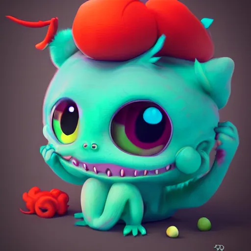 Prompt: 3 d render of funny cute little monster by artgerm and beeple, soft lighting, solid background,