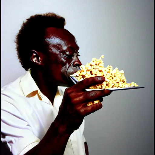 Image similar to miles davis eating popcorn, photorealistic, hd, 4 k, award - winning