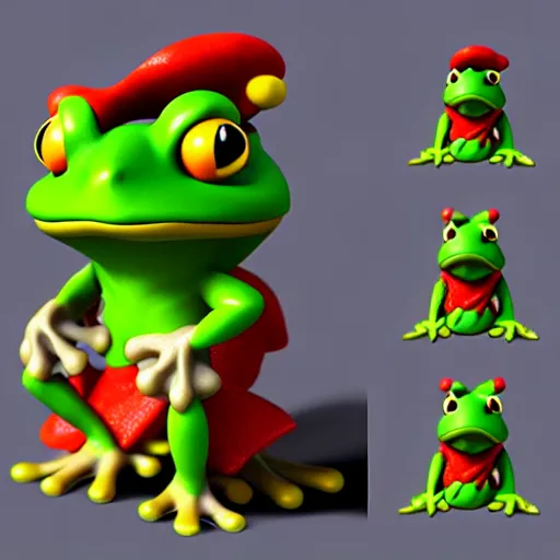 Prompt: matte oil painting of a frog warrior, in the style of nintendo, clay formed, kawaii, highly detailed, sharp focus, 4 k