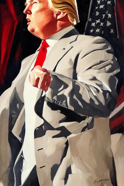 Image similar to donald trump figure painting by jc leyendecker!! phil hale!, angular, brush strokes, painterly, vintage, crisp