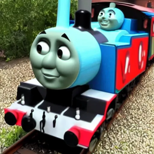 Image similar to thomas the tank as an avacado