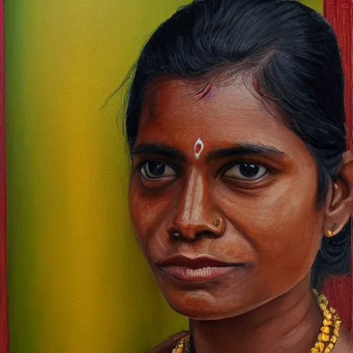 Image similar to sri lankan woman portrait, painting by aaron griffin,