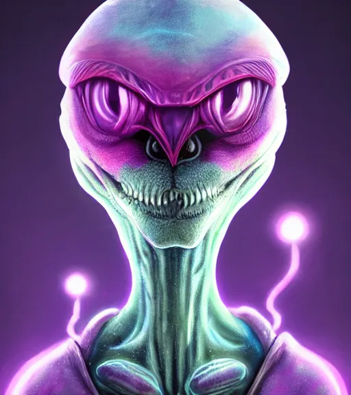 Image similar to character portrait art, ant alien, trending in artstation, purple color lighting