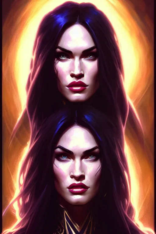 Image similar to portrait of megan fox as liliana vess, magic the gathering, intricate, headshot, highly detailed, digital painting, artstation, concept art, sharp focus, cinematic lighting, illustration, art by artgerm and greg rutkowski, alphonse mucha, cgsociety