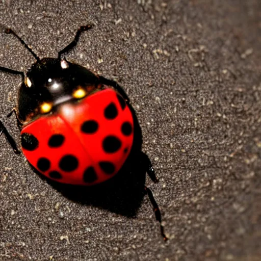 Prompt: macro lens photo of a lady bug on a newspaper