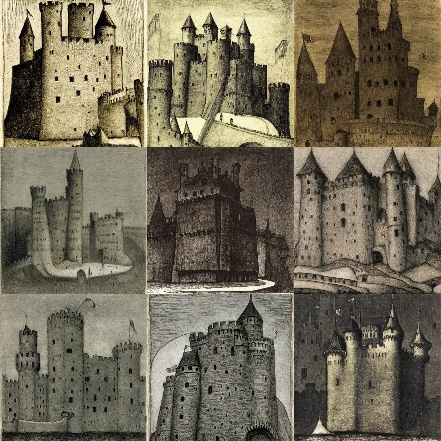 Prompt: medieval castle, by alfred kubin