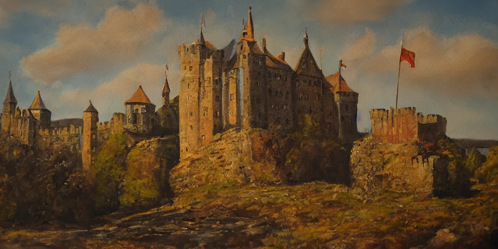 Prompt: an oil painting of a medieval castle by Linda Bergkvist, extremely beautiful, f/1.4