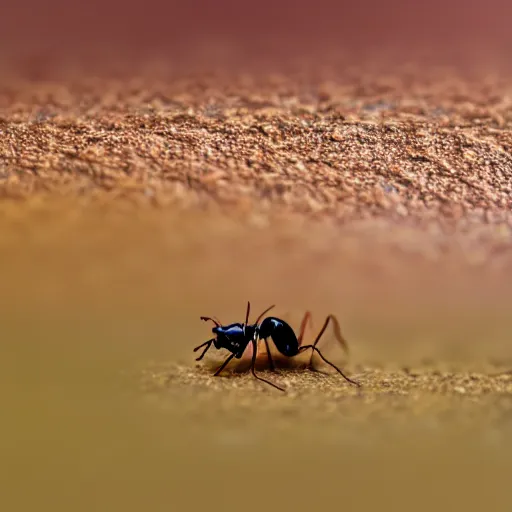 Prompt: Macro photography of an ant boarding a very very small train on a sunny day, professional photography, 8k, trending on artstation