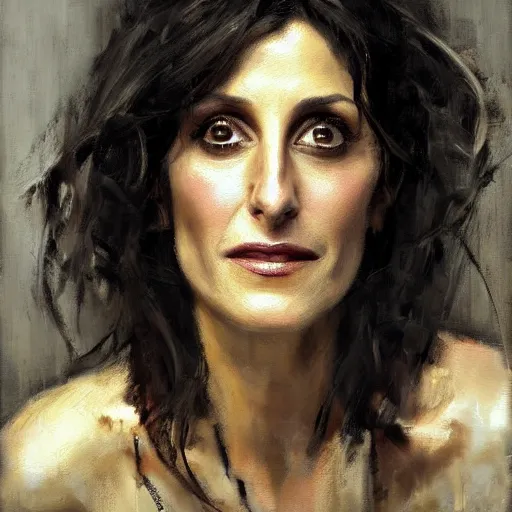 Prompt: face protrait of lisa edelstein, realistic, ultrahd, jeremy mann painting