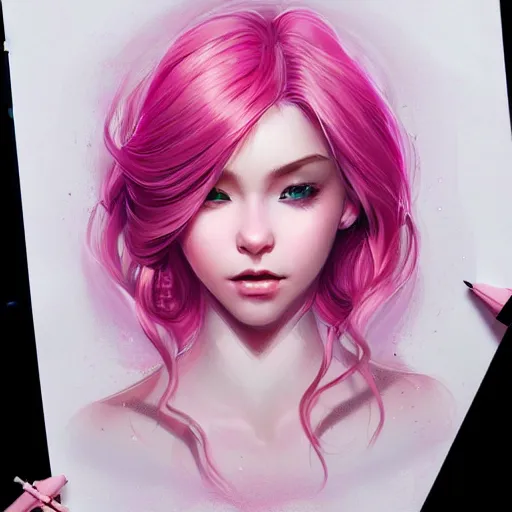 Image similar to teen girl, pink hair, gorgeous, amazing, elegant, intricate, highly detailed, digital painting, artstation, concept art, sharp focus, illustration, art by Ross tran