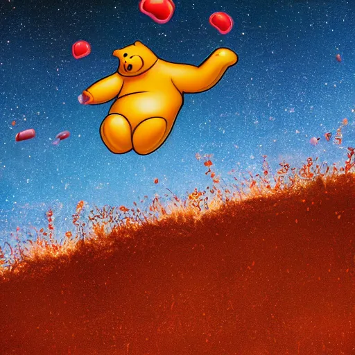 Prompt: large piece of human pooh falling to earth