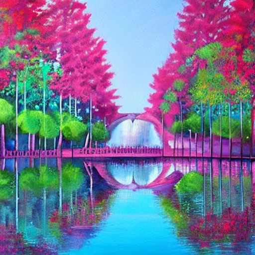 Image similar to Beautiful city of the future in harmony with nature. Nice colour scheme, soft warm colour. Beautiful painting by Lurid. (2022)