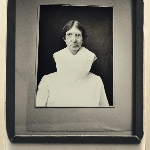 Prompt: photo portrait of a old female medical doctor photo by Diane Arbus and Louis Daguerre