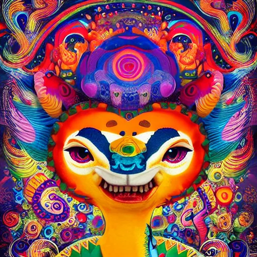 Image similar to Alebrijes” full body portrait, 3-D 8k , digital art, Mexican folk art, cute single animal, contrasting nebula background, Hyperdetailed, Martin Sandiego, Julia Fuentes, Adi Granov