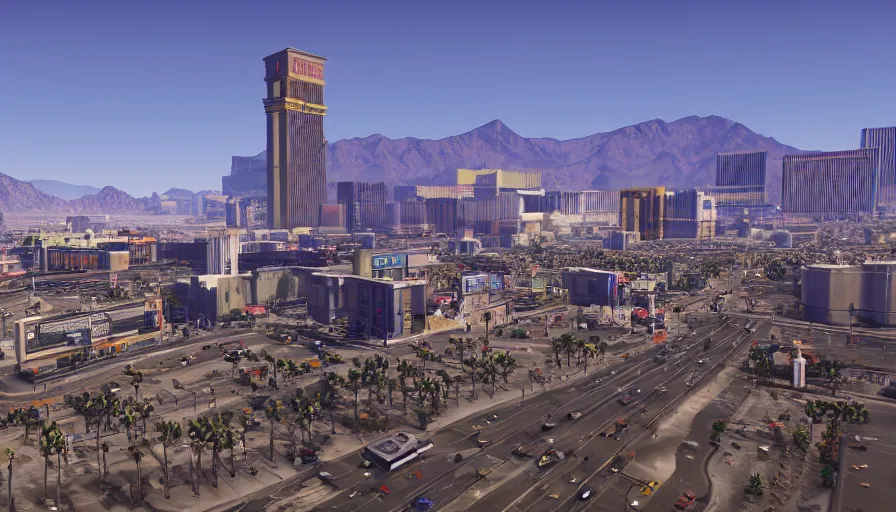 Image similar to Las Vegas in GTA V, hyperdetailed, artstation, cgsociety, 8k