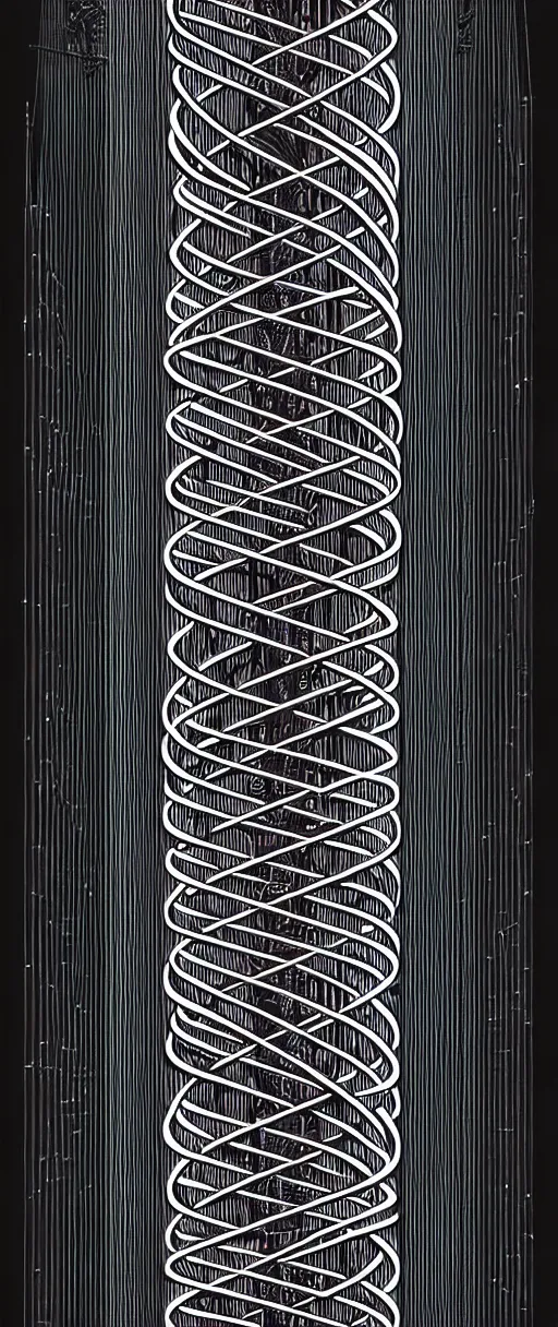 Image similar to a double helix dna cyberpunk carved pillar, high details, lineart, by vincent di fate, inking, screen print, masterpiece, trending on artstation, sharp, high contrast, hyper - detailed,, hd, 4 k, 8 k