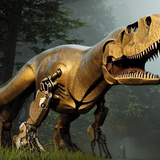 Image similar to t-rex robot, cryengine, unreal engine, 8k, hyperrealistic, as coherent as Dall-E 2