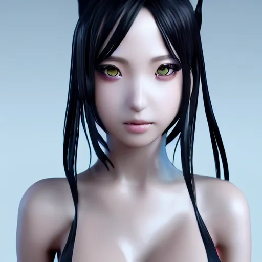 nymph render of a beautiful 3d anime body, wearing, Stable Diffusion