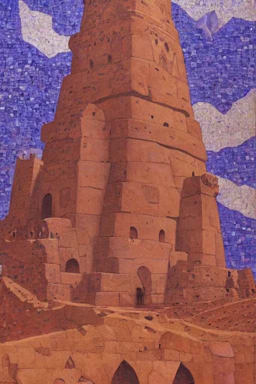 Prompt: painted tower of the moon, by Sylvain Sarrailh and Nicholas Roerich and Annie Swynnerton, dramatic cinematic lighting , beautiful tilework mosaics, ornate architecture, sacred artifacts, lost civilizations, smooth, sharp focus, extremely detailed