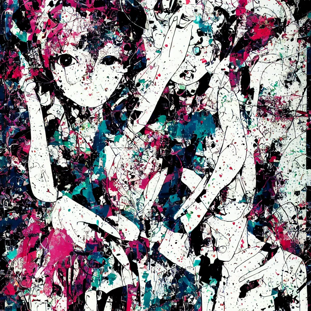 Image similar to girl figure, abstract, jet set radio artwork, ryuta ueda artwork, cryptic, rips, spots, asymmetry, stipple, lines, glitches, color tearing, pitch bending, stripes, bandages, guts, eerie, hearts, minimal, points, otomo katsuhiro artwork, technical, natsumi mukai artwrok, folds