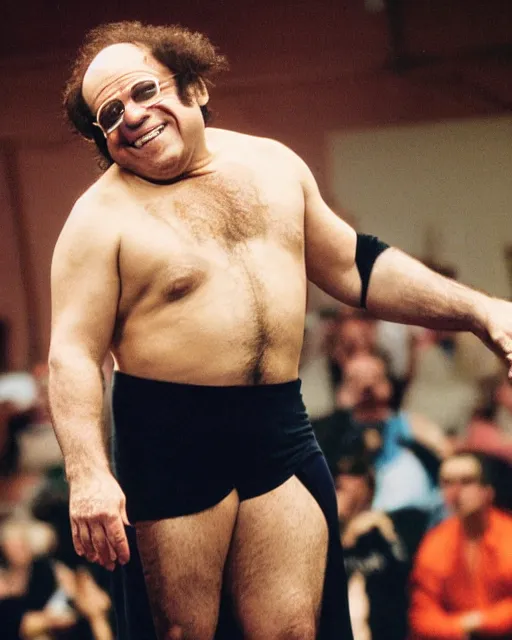 Image similar to danny devito as a wrestler. photographic, photography