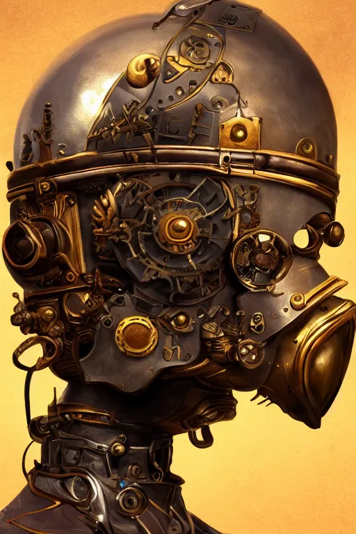 Image similar to steampunk helmet fantasy art mask robot ninja stylized digital illustration sharp focus, elegant intricate digital painting artstation concept art global illumination ray tracing advanced technology chaykin howard and campionpascale and cooke darwyn and davis jack