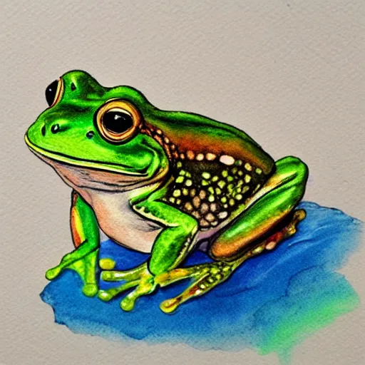 Prompt: cute frog water colour