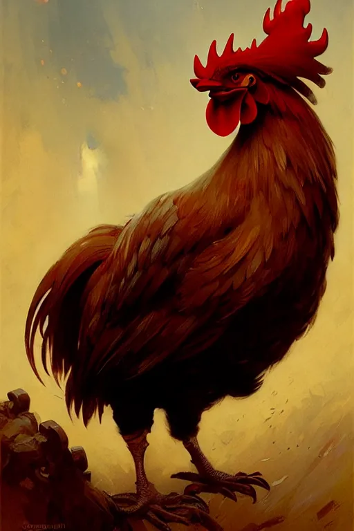 Prompt: rooster familiar by bayard wu, anna podedworna, gaston bussiere, greg rutkowski