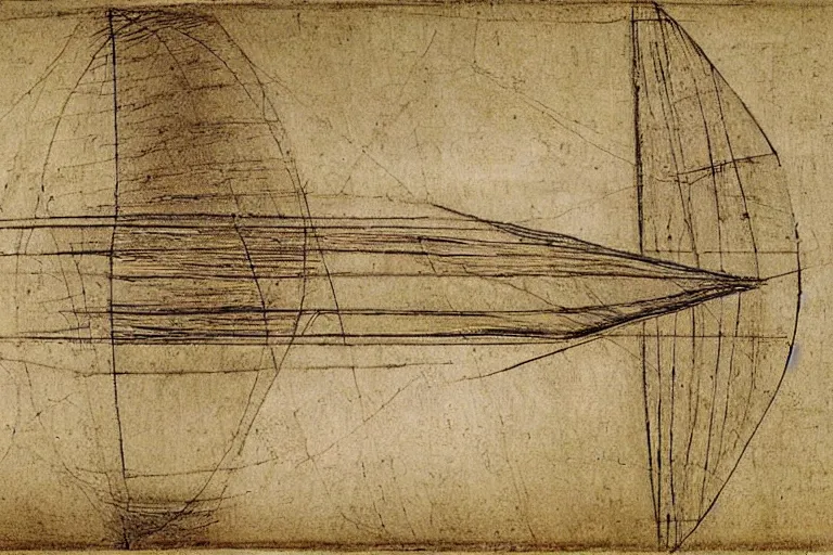 Image similar to engineering sketch by leonardo davinci of a warp drive