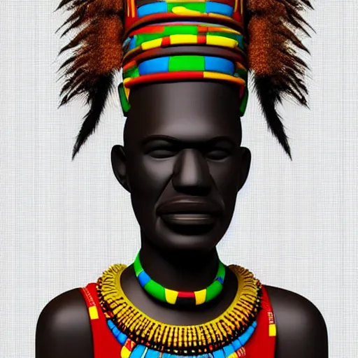 Image similar to african tribal chief vinyl art toy, detailed product photo, 3 d render,