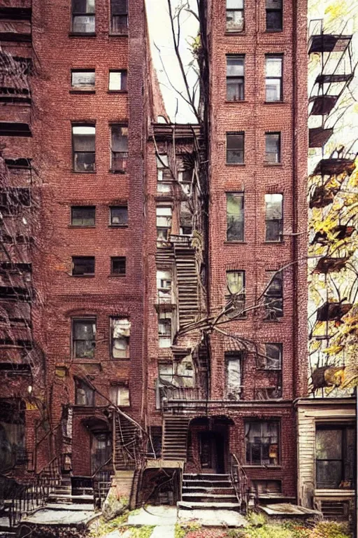 Image similar to (((((a ramshackle manhattan brick brownstone deep in the forest))))) by Kamil Murzyn!!!!!!!!!!!!!!!!!!!!!!!!!!!