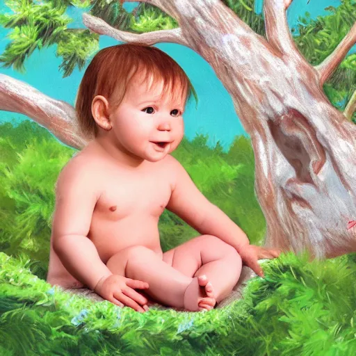 Image similar to baby on a tree, photorealistic, detailed