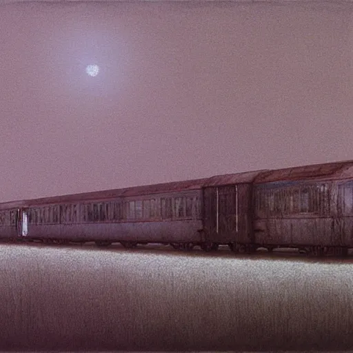 Image similar to Train. Vacant. Desolation. Unsettling. Zdzisaw Beksinski