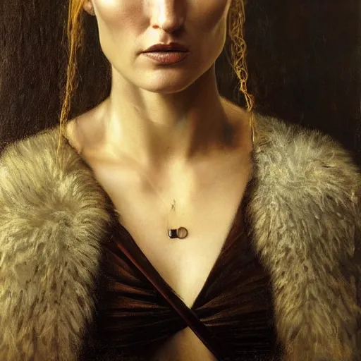 Prompt: highly detailed oil painting | very intricate | cinematic lighting | award - winning | portrait of ruta gedmintas with eyepatch | by roberto ferri, by tom bagshaw, by j. c. leyendecker and klimt, american romanticism, by austin osman spare, artstation, cgsociety, official art, octane