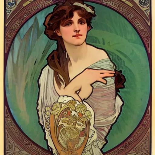 Prompt: Female Portrait, by Alphonse Mucha.