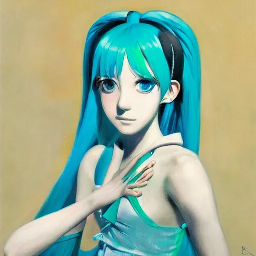 Prompt: highly detailed art on artstation, Hatsune Miku painted by Pablo Picasso, oil on canvas