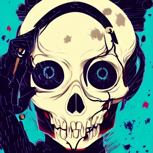 Prompt: delirium anime skull face girl portrait by petros afshar, tom whalen, laurie greasley, by greg rutkowski