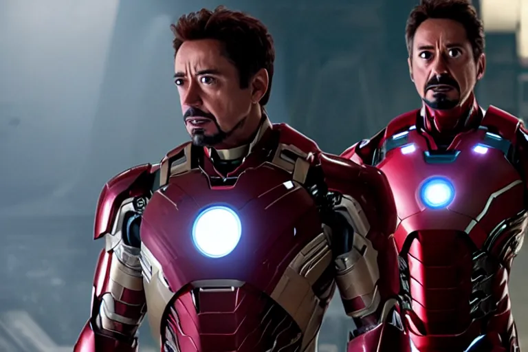 Image similar to film still of zombie Tony Stark in Ironman armor with no headpiece in new avengers movie, 4k