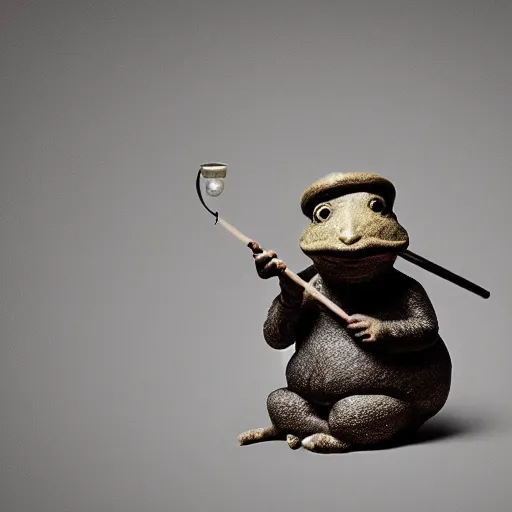 Prompt: toad philosopher with beard and staff, symmetric, by Irving Penn, bokeh top cinematic lighting , cinematic mood, very detailed, shot in canon