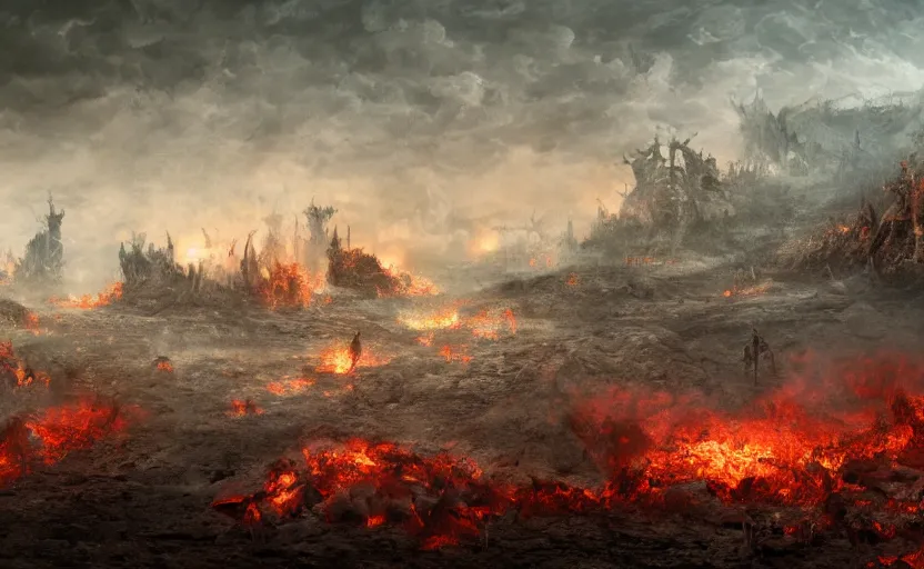 Image similar to hell landscape with people suffering, 4 k, detailed