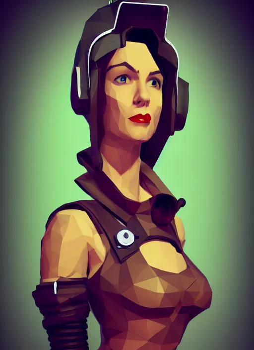 Prompt: action painting of a d & d style retro sci - fi pilot pinup, beautiful face and wearing full detailed clothing, lowpoly