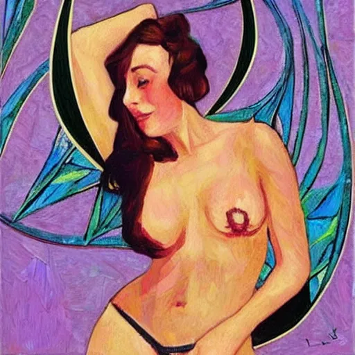 Prompt: “Elon musk in bikini oil painted in art Nouveau style”