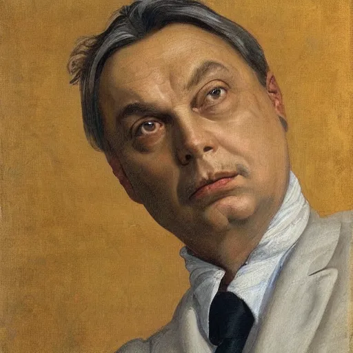 Image similar to a portrait of viktor orbán in the style of The Fallen Angel (1847) painting by Alexandre Cabanel