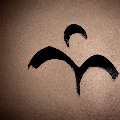 Image similar to tattoo of an upside down question mark that gradually fades into silhouettes of flying bats