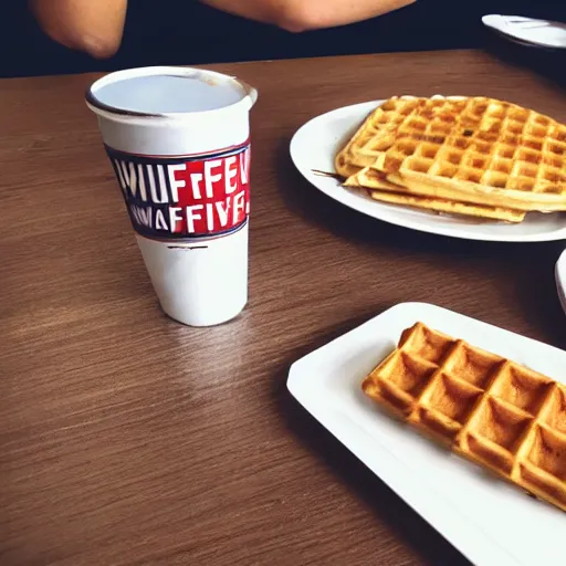 Image similar to first person perspective picture of arms on table, wafflehouse